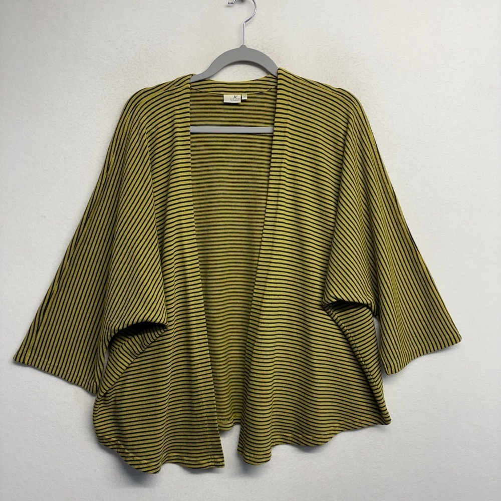 Kleen Cotton Blend Stripe‎ Open Cardigan Knit S Chartreuse Yellow
